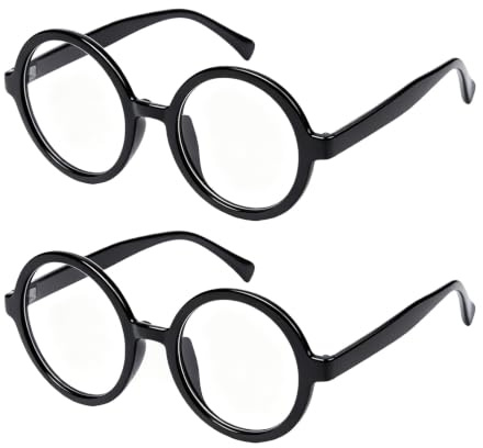 2 Stück Potter Brille,Runde Brille Ohne Stärke Set,Fake Harry Rund Brillen | Halloween Schwarze Retro Brillenrahmen Glasses,Lustigen Erwachsene Karneval Ohne Gläser für Zauberer Kostüm Deko