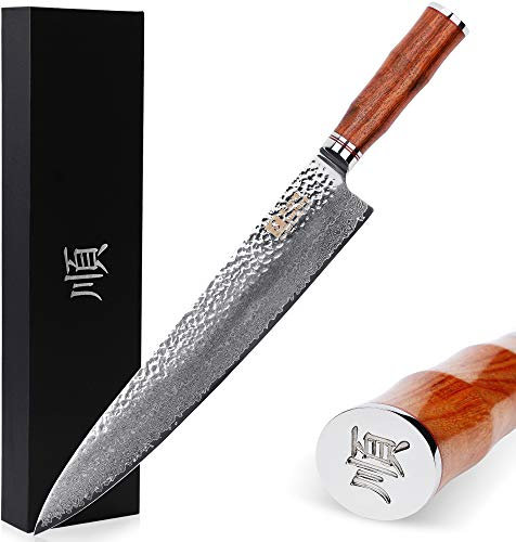Sunlong Chef Knife Pro Cuchillo de cocina de 12 pulgadas, japonés VG10 Super Steel 67 capas Damasco-navaja de afeitar, mango ergonómico de palo de rosa SL-DK10413R