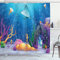 ABAKUHAUS Ozean Duschvorhang, Marine Life Fisch Moss, Stoffliches Gewebe Badezimmerdekorationsset mit Haken, 175 x 200 cm, Azurblau