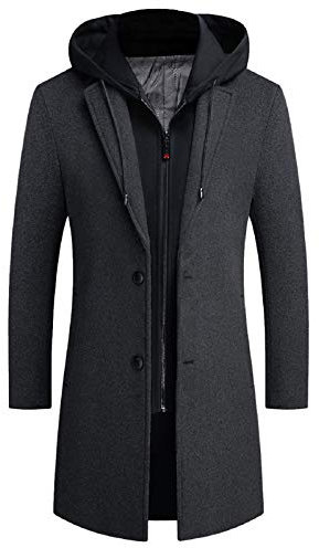 iCKER Men's Wool Woolen Coat Long Trench Coat Winter Casual Jacket Slim Fit Overcoat, Grey 4(cotton), L