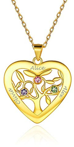 Personalised Gold Family Tree of Life Necklace Gifts for Mum Grandma Daughter Nana-Customised Birthday Pendant Jewelry Gifts for Women Mothers Day Christmas