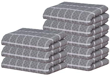 beSunshine 1x to 12x Pack 100% Egyptian Cotton Jumbo Country Check Terry Tea Towels Kitchen Dish Towel (Grey, 3)