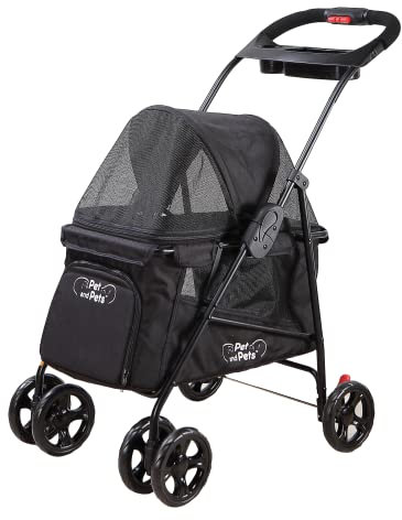 PETIQUE Simplicity Haustier-Kinderwagen, Schwarz, 76 cm L x 45 cm B x 89 cm H
