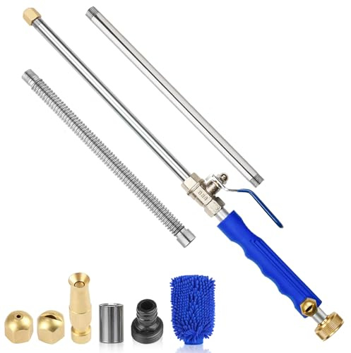 Yiliaw Hochdruck-Hochdruck-Waschstab mit 3 Sprühdüse, 96,5 cm, Gartenschlauchdüse, flexibler Bewässerungsstab für Dachrinne, Terrasse, Auto, Haustierpflanzen, Fensterreinigungswerkzeug (blau)