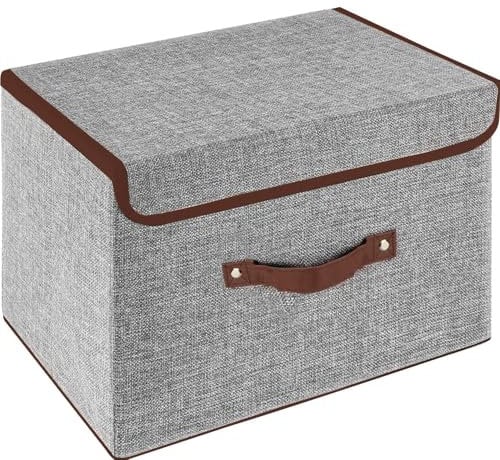 OWill Foldable Storage Boxes with Lids, Fabric Storage Cubes with Handles, for Home, Office, 25 X 19 X 16 cm(1pcs, grey)