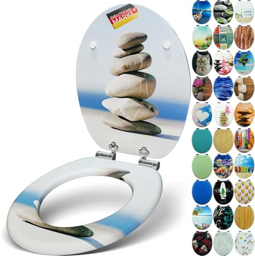 SANFINO® Premium WC Sitz mit Absenkautomatik – hochwertige Toilettendeckel aus Holz, viele bunte Motive, hoher Sitzkomfort, einfache Montage inklusive Montageanleitung – Cairn II