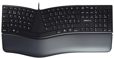 CHERRY KC 4500 ERGO, Ergonomic Keyboard, Belgian Layout (AZERTY), Wired, Padded Palm Rest with Memory Foam, Curved Keypad, Black