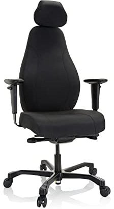 hjh OFFICE 608917 Profi Chefsessel RESISTIO XXL Stoff Bürostuhl ergonomisch, bis 200-kg belastbar, 24h Einsatz, Schwarz