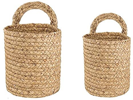 Eidoct Lot de 2 paniers muraux en jacinthe d'eau en osier tissé à suspendre, naturel, lot de 2 (un grand, un petit)