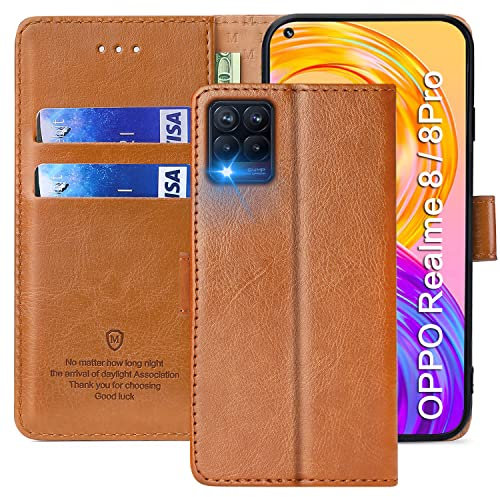 FMPCUON Hülle für Oppo F19/OPPO A74 4G Handyhülle [Standfunktion] [Kartenfach] [Magnetverschluss] Tasche Flip Case Schutzhülle lederhülle klapphülle für Oppo F19/OPPO A74 4G Braun