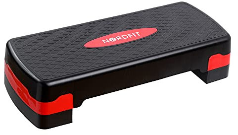 NORDFIT Adjustable Fitness Step 2 Levels, 10cm and 15cm height for Pilates, Aerobics, Studio Pump, Exercise, Home Gym, Studio, Garage (Black/Red)