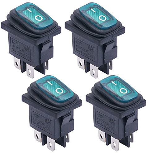 mxuteuk 4Pcs 12V Impermeabile Interruttore A Bilanciere Barca LED Verde Mini ON/OFF 4 Pin 2Posizione SPST Interruttore Auto Barca Auto UK-KCD1-4-201NW-R