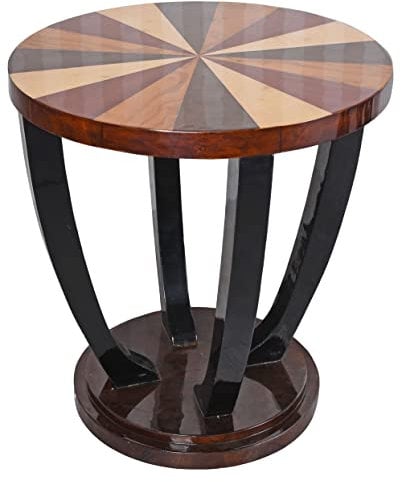 Beistelltisch Art Deco Holztisch rund Tisch Intarsien Wohnzimmertisch Braun Antik Sofatisch cat030 Palazzo Exklusiv