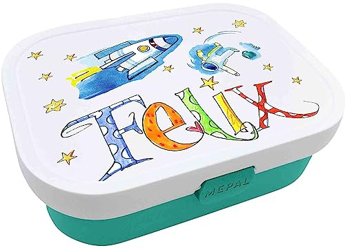 Weltraum, Rakete, Astronaut Kinder Brotdose mit Namen (Mint)