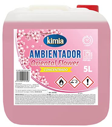 KIMIA - Pack Ambientador de Hogar Concentrado Oriental Flowers 5L + Pulverizador | Perfumador con Fragancia Floral Oriental | Para Cualquier Estancia de Casa y Oficina | Ambiente Fresco y Perfumado
