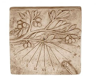 QEM Cadran Solaire Motif Olivier et Cigale Pierre Naturelle 25cmx24cm