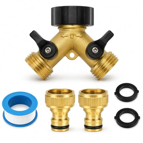Garden mile Hose Splitter 2 Way, Y Valve Garden Hose Connector Garden Brass Manifold, Washing Machine Y Piece for Outdoor, Garden, Courtyard, Lawn, Kitchen