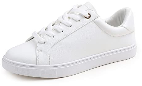 Feversole Women's Light Weight Lace-Up Sneaker,Sneakers Stringate in Pelle PU da Donna Bianco 38