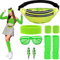 ALMDA Gürteltasche Set Damen 80er Jahre Kleidung, Sportlicher Stil Laser PU Bauchtasche, mit Neonrosa Armbänder/Stirnband/Brille/Ohrringe, für 80er 90er Kostüm Party Karneval (Grün)