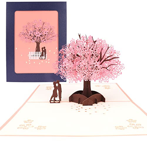 TAKUZA Hochzeitskarte 3d, Pop Up Karte Hochzeit mit Umschlag, Pop Up Karte Valentinstag, Hochzeitskarte GlüCkwunsch Karte Zur Hochzeit, Rosa KirschblüTe Valentinstag Karte, für Hochzeitseinladung