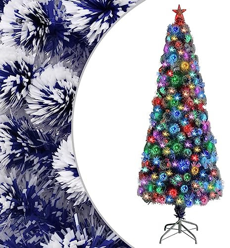 vidaXL Künstlicher Weihnachtsbaum mit LED Tannenbaum Christbaum Dekobaum Kunstbaum Weihnachten Dekoration Weihnachtsdeko Weiß Blau 240cm Glasfaser