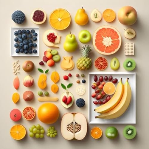 adrium Acryl-Bild 50 x 50 cm: Knolling mit exotischen Früchten. Generative KI-Illustration der Lebensmittelsammlung. (197581535)