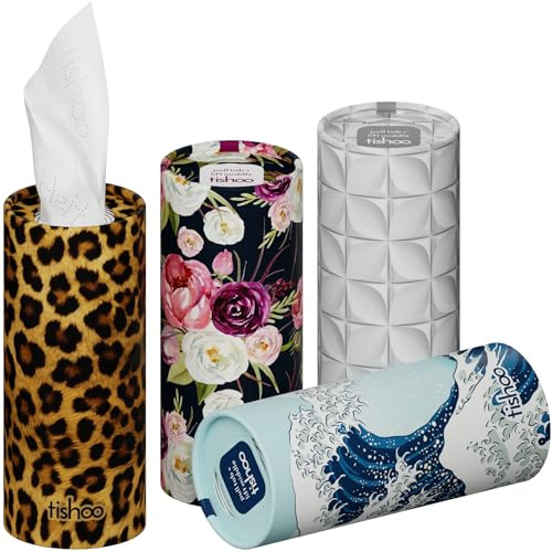 tishoo Hyaluronic Acid-Infused 4-ply Ultra Luxury Tissues | for Car Cup Holders, Home & Travel | 16 Tubes x 40 Sheets | Mixed/Soho