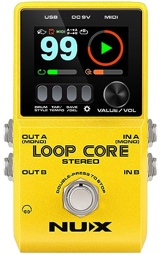 NUX Loop Core Stereo Looper Guitar Pedal, Effect Pedal for Electric Guitar, 6 Hours Record Time, Stereo Audio,MIDI Control, HD Color LCD Screen, Customize Boot-Up Picture