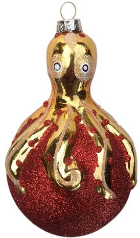 Tintenfisch Oktopus Krake Weihnachtsbaumkugel Glas Christbaumschmuck Weihnachten 4 rot Gold