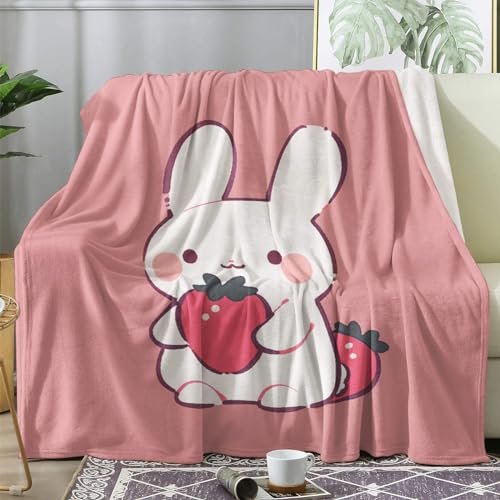 ZDABAOEC Kuscheldecke Flauschig Rosa Erdbeer Kaninchen Decke, Fleecedecke 130x150, Sofadecke & Couchdecke, Weiche Kuschelige Wohndecke Blanket, Klein Decken für Sofa Couch