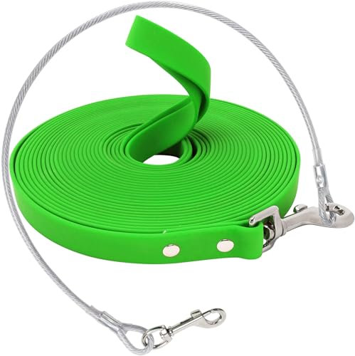 Wasserdicht Schleppleine für Hunde,mit Chew Proof Tie-Out Leinen,3-30m,Wasserdicht Trainingsleine für Große bis Kleine Hunde,Robuste Hundeleine(Grün,15m)