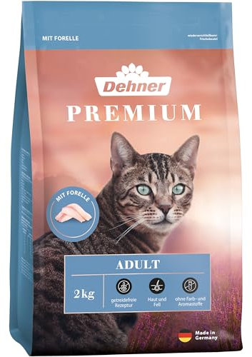 Dehner Premium Katzenfutter, Trockenfutter getreidefrei, für ausgewachsene Katzen, Forelle, 2 kg