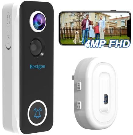 4MP FHD Videocitofono WiFi Campanello senza Fili da Esterno, Bextgoo Citofono Telecamera con Suoneria, Batteria 10000mAh, Rilevamento Umano Allarme, Audio Bidirezionale, Supporto Alexa, SD/Cloud, IP67