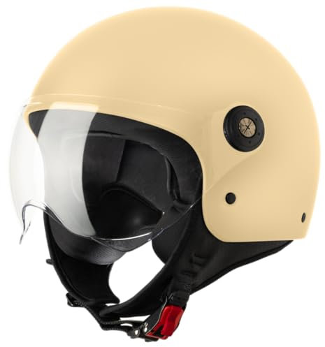 VINZ Duoro Roller Helm Jet Helm Mopedhelm Herren und Damen | in Gr. XS-XXL | Jethelm mit Visier | ECE 22.06 Zertifiziert | Motorradhelm | Erhältlich Creme