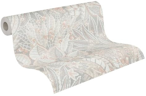 Livingwalls Tapete 396534 mit Palmenblättern in Creme, Grau, Bronze - hochwertige florale Tapete mit Design für Wohnzimmer - 10,05m x 0,53m - Made in Germany