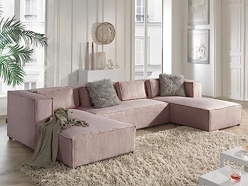 Lisa Design Stella – Wohnlandschaft – aus Cord – 7-Sitzer – moderner Stil Rosa