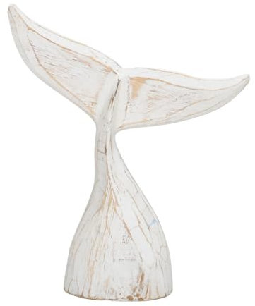 Posiwio Holzflosse Wally beige weiß gewischt Walflosse aus Holz H30cm Deko Strandhaus