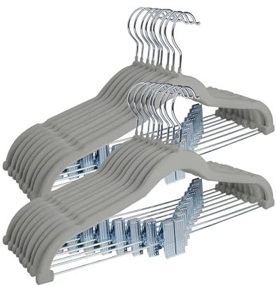 ManGotree Hosenbügel mit beweglichen Klammern, rutschfeste Samtkleiderbügel, platzsparende Rockbügel für Hemden, Hosen, Kleider, Röcke, Mäntel (18 Pack, Grau)