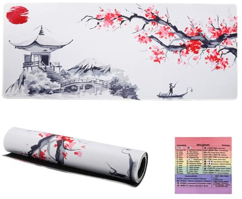 Sakura Tapis de souris, 900 × 400 × 3 mm, grande fleur de cerisier, grand tapis de souris allongé, base en caoutchouc antidérapant, tapis de souris de jeu pour clavier, souris PC et ordinateur