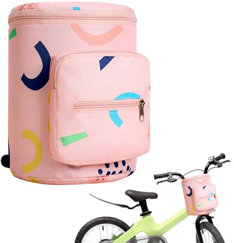 Favuit Lenkertasche Kinder, Fahrradkorb Vorne Faltbar Fahrrad Korb Lenker Tasche Fahrradtasche für Laufrad Dreirad Scooter Roller Kinderfahrrad Zubehör (Rosa Erdbeere)