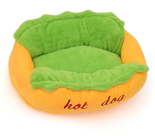 BEIJIALY Haustierbett in Hot-Dog-Form, Niedlich, Stilvoll, Weich, Bequem, Abnehmbar, Waschbar, für Katzen, Warmes Bett, Hundebett, Haus, Plüsch-Hundekissen für Herbst und Winter