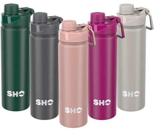 SHO Stainless Steel Sports Bottle - Leak Proof, BPA Free, No Sweat, Vacuum Insulated Double Walled Metal Flask Water Bottle - 12 Hours Hot 24 Hours Cold (660ml Dusty Rose)