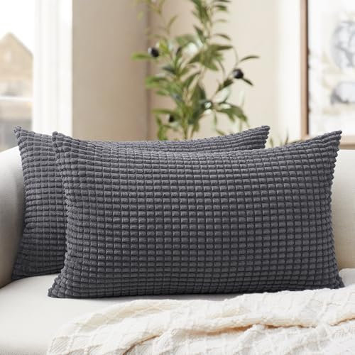 Softalker Kissenbezug 50x30 Grau 2er Set Cord flauschig Kissenhüllen Kissenbezüge Cushion Cover Sofakissen Dekokissen Couchkissen Zierkissen Nackenkissen für Sofa Schlafzimmer Bett Stuhl Couch Winter