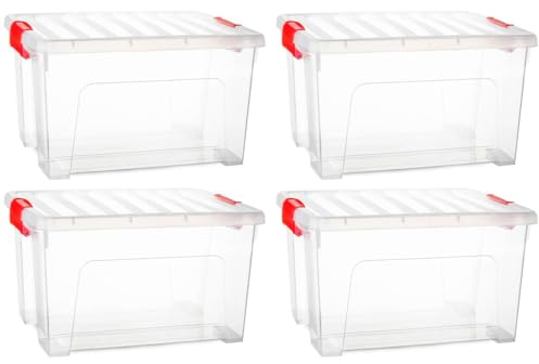 AC - Pack de 4 Cajas de Almacenamiento KLIP K2 - Fabricado en plástico - Contenedor para almacenar Libros, Ropa, Mantas - 34,5 x 43,5 x 25 cm - 25 litros