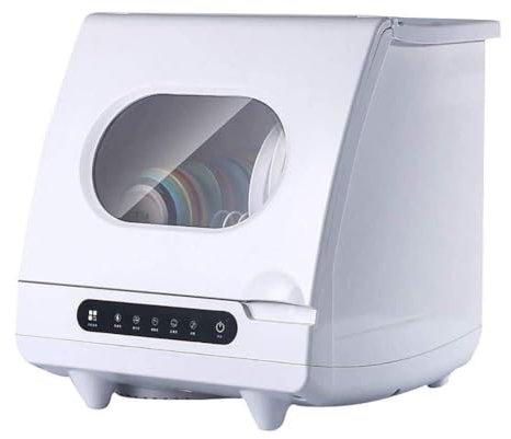Portable Mini Dishwasher with Delay Start - No Plumbing Needed, Automatic Tabletop Dishwasher for 6 Place Settings Rack.