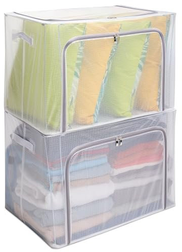 FALINGO Cajas plegables de almacenamiento, 2 unidades, color gris, 100 litros (60 cm x 42 cm x 40 cm)