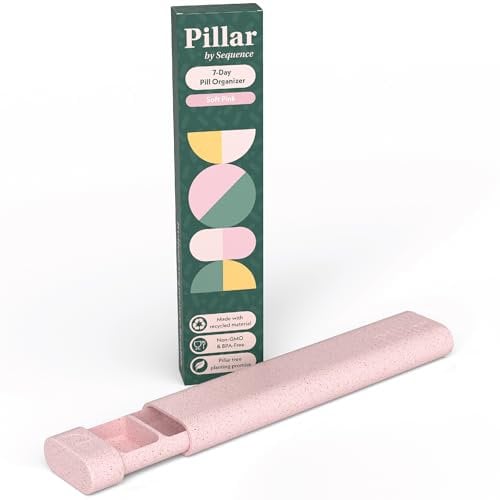 Pillar 7 Day Pill Box | BPA-Free Wheat Straw Pill Organiser | Beautiful Tablet Organiser for Travel and Home (Soft Pink)