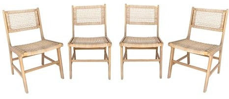 sweeek - 4-Set Gartenstühle aus Holz mit Geflecht - Ocara