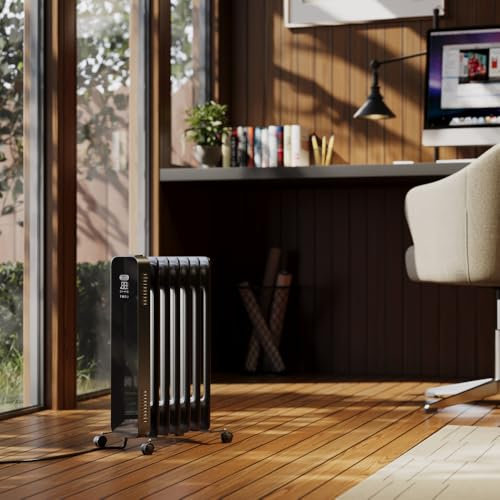 ECOSO Kylo 1500W Black UK Plug WiFi Oil Filled Smart Electric Radiator - 595mm x 240mm