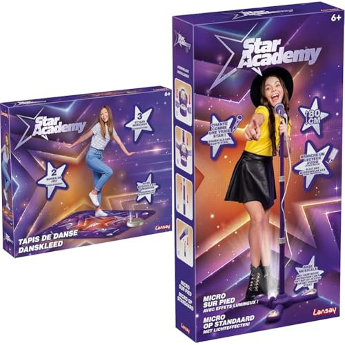 Lansay - LOT Star Academy : 1 Tapis de Danse Électronique Junior + 1 Micro sur Pied - Jeux de Danse et Musique pour Enfants Dès 6 Ans - Éveil Musical et Rythmique
